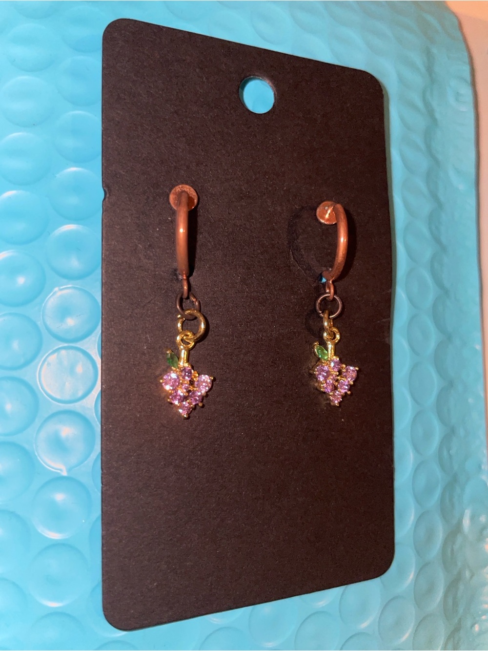 Grape Diamond Rose Gold Huggie Earrings